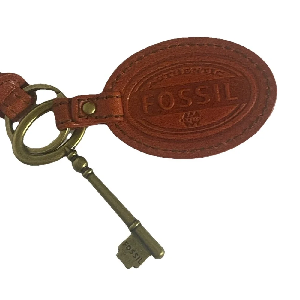 Fossil NWT Leather Hobo Crossbody Bag Burnt Orange Shoulder Purse Key Charm⁠